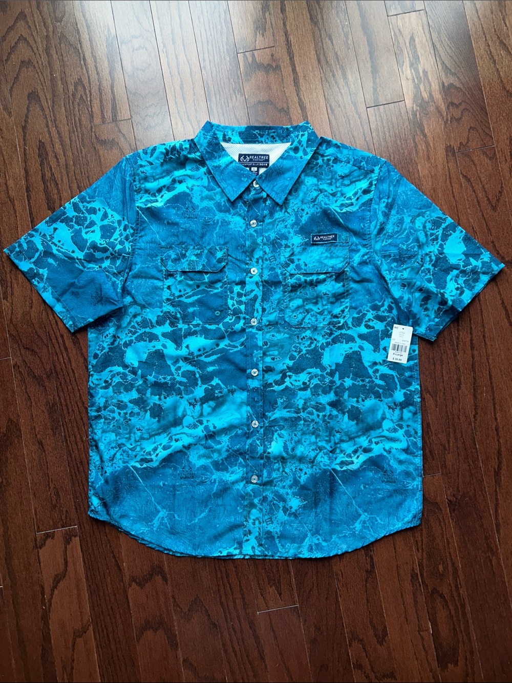NWT Realtree fishing shirt‎ sleeve shirt WAV3 Size XL Fish Woven Blue